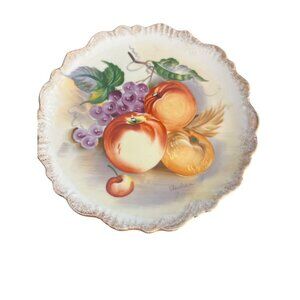 Vintage Andrea Sadek Fruit Salad Plate Gold Trim Scalloped 8" Across Estate Sign
